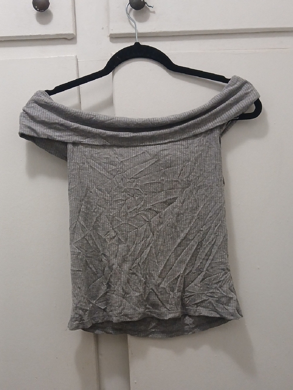 Off-Shoulder Ribbed Womens Top - Gray